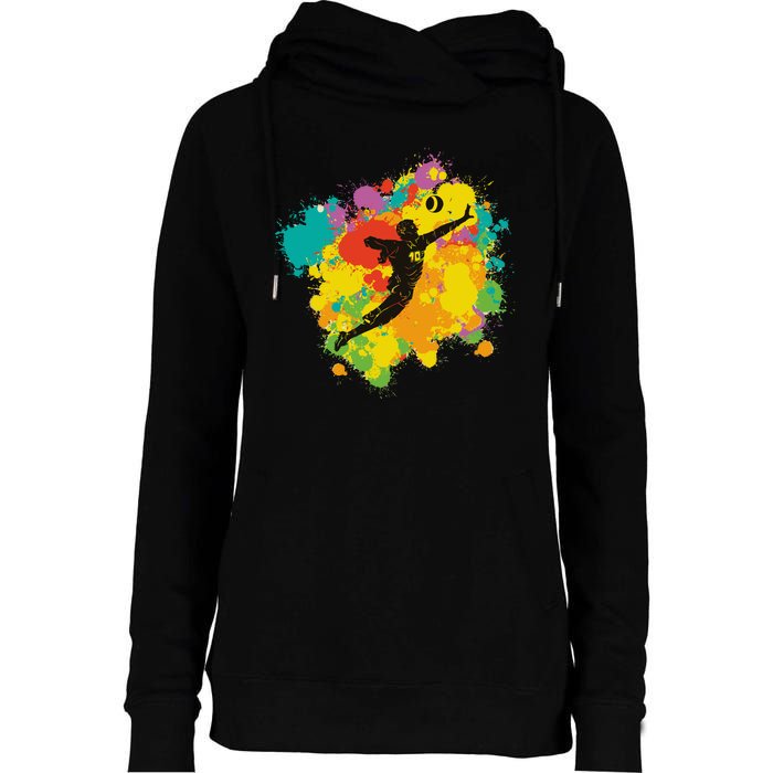 Basketball Player Colorful Womens Funnel Neck Pullover Hood