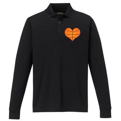 Basketball Shaped Heart Performance Long Sleeve Polo