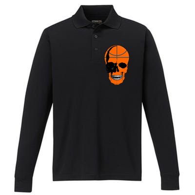 Basketball Skeleton Bone Skull Performance Long Sleeve Polo