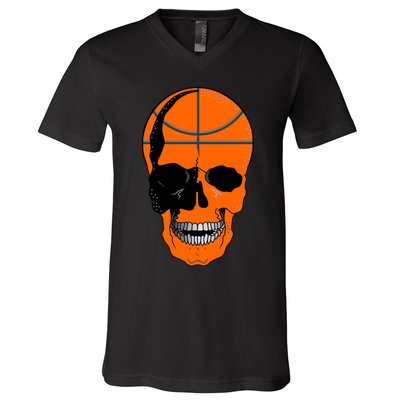 Basketball Skeleton Bone Skull V-Neck T-Shirt
