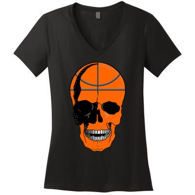Basketball Skeleton Bone Skull Women's V-Neck T-Shirt