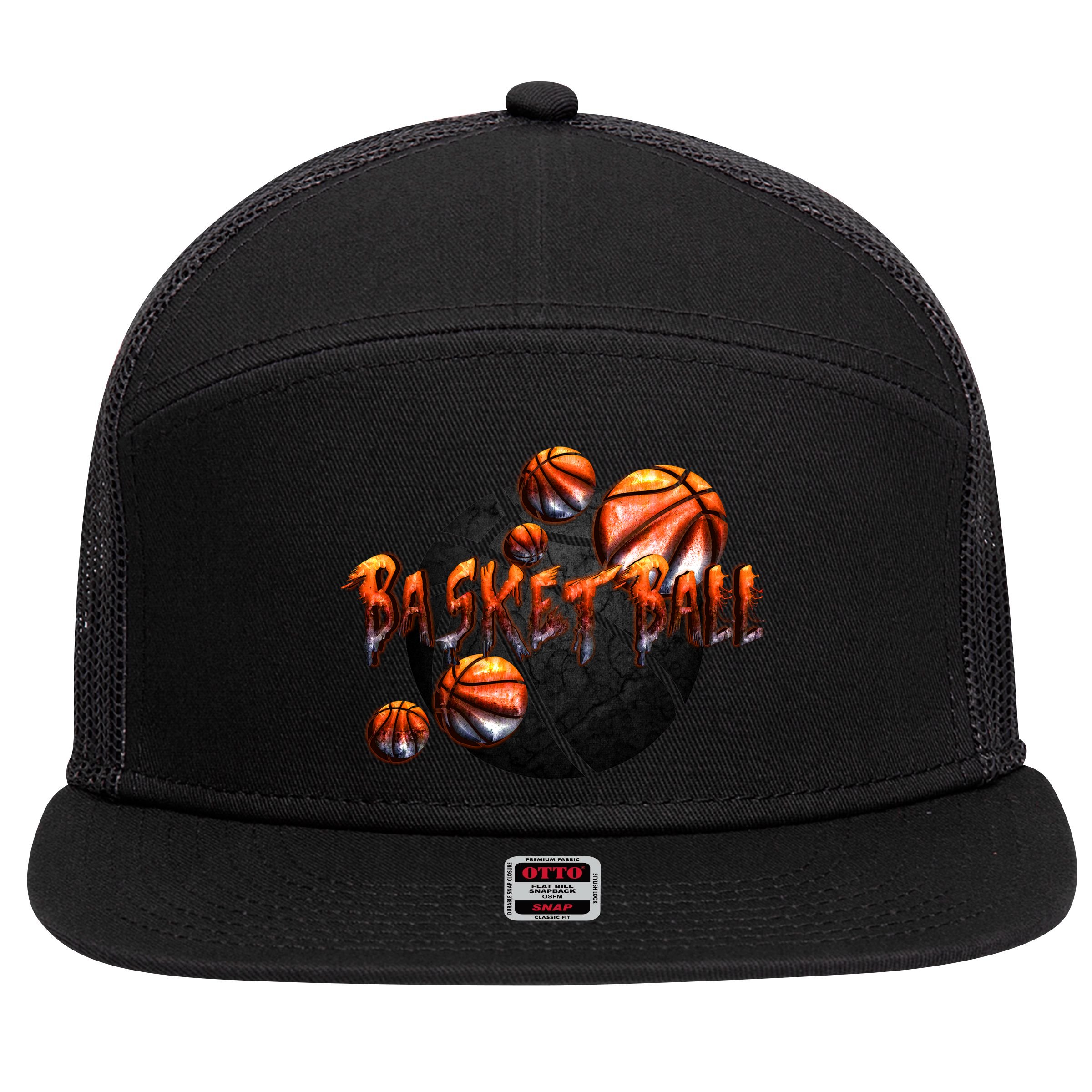 Basketball Stone Logo 7 Panel Mesh Trucker Snapback Hat