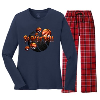 Basketball Stone Logo Women's Long Sleeve Flannel Pajama Set 