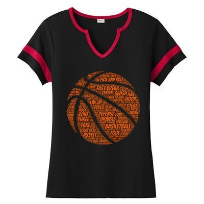 Basketball Word Text Art Ladies Halftime Notch Neck Tee