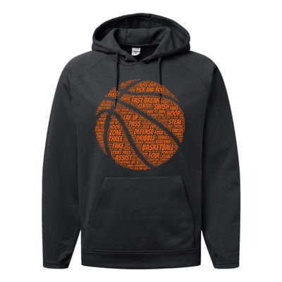 Basketball Word Text Art Performance Fleece Hoodie