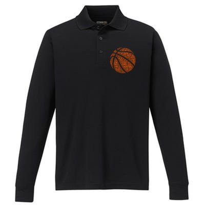 Basketball Word Text Art Performance Long Sleeve Polo