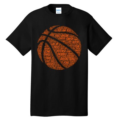 Basketball Word Text Art Tall T-Shirt