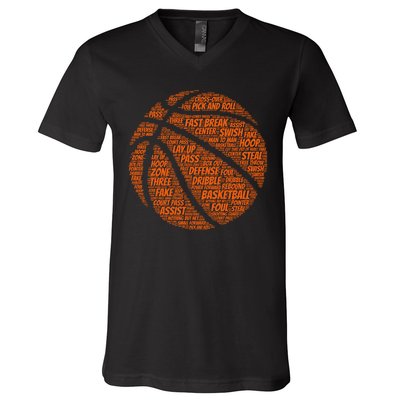 Basketball Word Text Art V-Neck T-Shirt