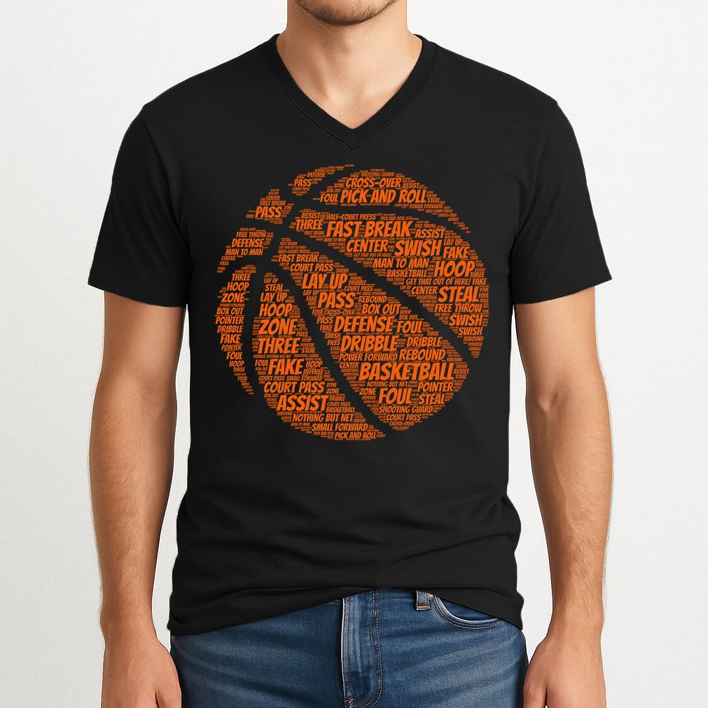 Basketball Word Text Art V-Neck T-Shirt