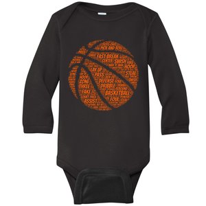 Basketball Word Text Art Baby Long Sleeve Bodysuit