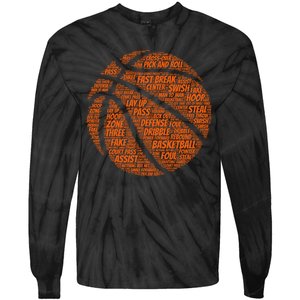 Basketball Word Text Art Tie-Dye Long Sleeve Shirt