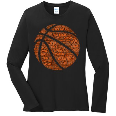 Basketball Word Text Art Ladies Long Sleeve Shirt