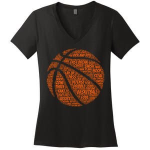 Basketball Word Text Art Women's V-Neck T-Shirt