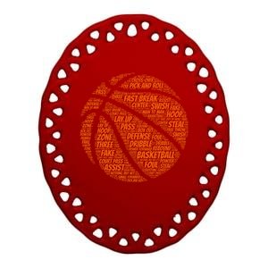 Basketball Word Text Art Ceramic Oval Ornament