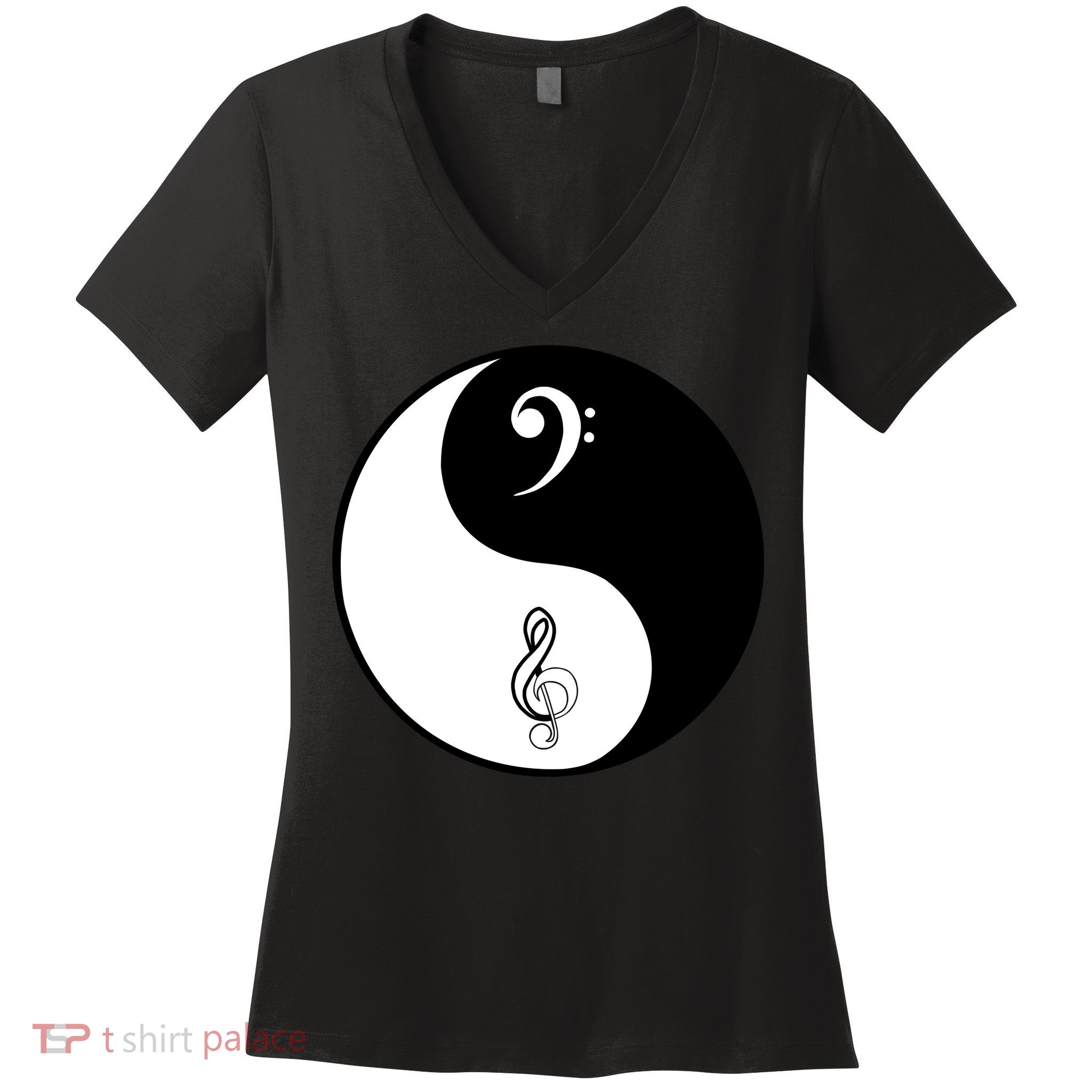 Bass & Treble Yin Yang Signs Women's V-Neck T-Shirt