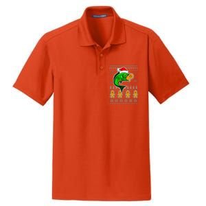 Bass Fish Eating Gingerbread Man Ugly Christmas Fishing Dry Zone Grid Polo