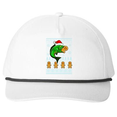 Bass Fish Eating Gingerbread Man Ugly Christmas Fishing Snapback Five-Panel Rope Hat