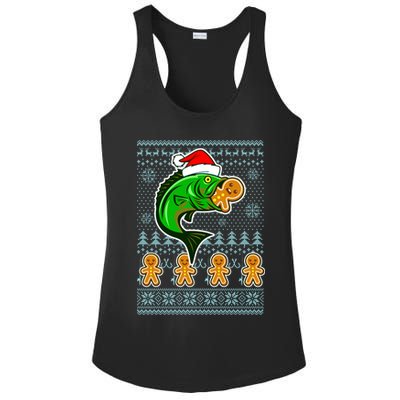 Bass Fish Eating Gingerbread Man Ugly Christmas Fishing Ladies PosiCharge Competitor Racerback Tank