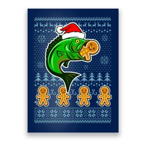 Bass Fish Eating Gingerbread Man Ugly Christmas Fishing Poster