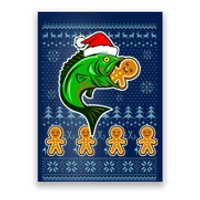 Bass Fish Eating Gingerbread Man Ugly Christmas Fishing Poster