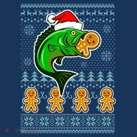 Bass Fish Eating Gingerbread Man Ugly Christmas Fishing Premium T-Shirt