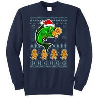 Bass Fish Eating Gingerbread Man Ugly Christmas Fishing Tall Sweatshirt