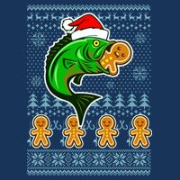 Bass Fish Eating Gingerbread Man Ugly Christmas Fishing Visor