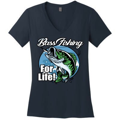 Bass Fishing For Life Women's V-Neck T-Shirt