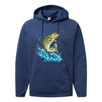 Bass Fishing Water Performance Fleece Hoodie