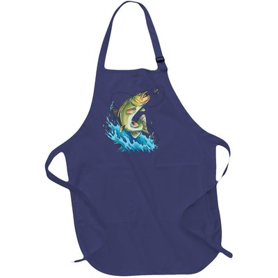 Bass Fishing Water Full-Length Apron With Pockets