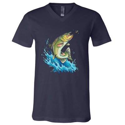 Bass Fishing Water V-Neck T-Shirt