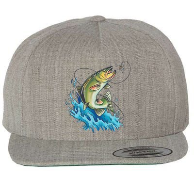 Bass Fishing Water Wool Snapback Cap