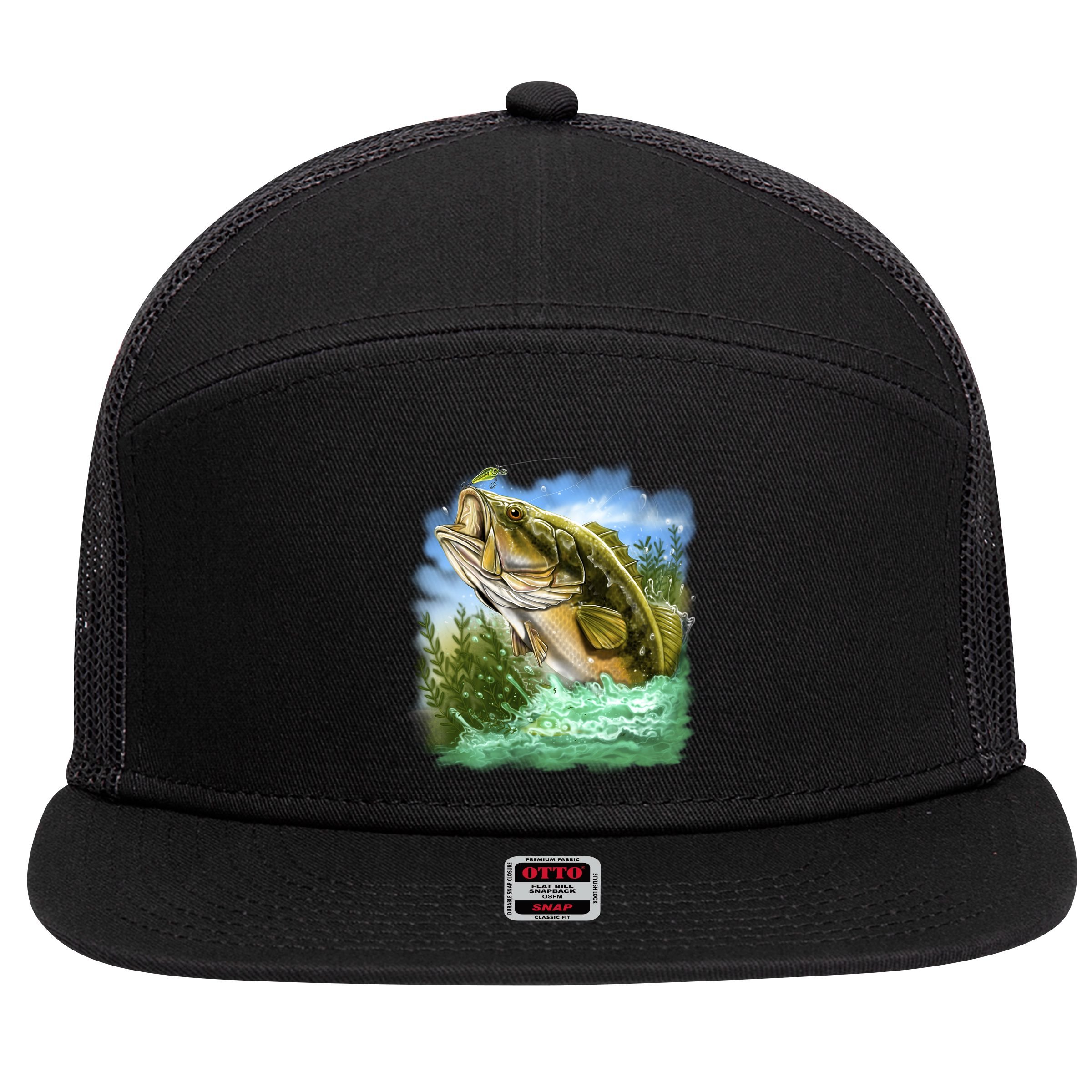 Bass In Action 7 Panel Mesh Trucker Snapback Hat