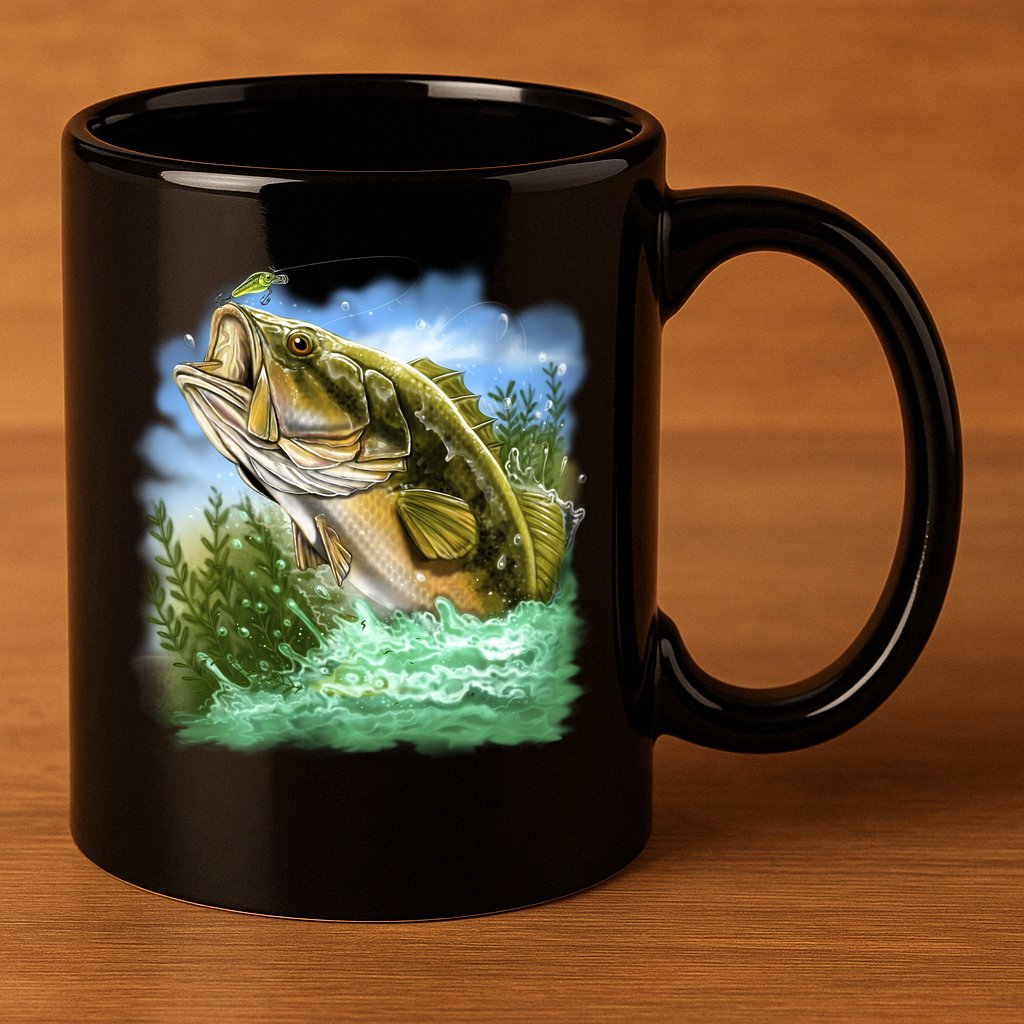 Bass In Action 11oz C Handle Ceramic Mug