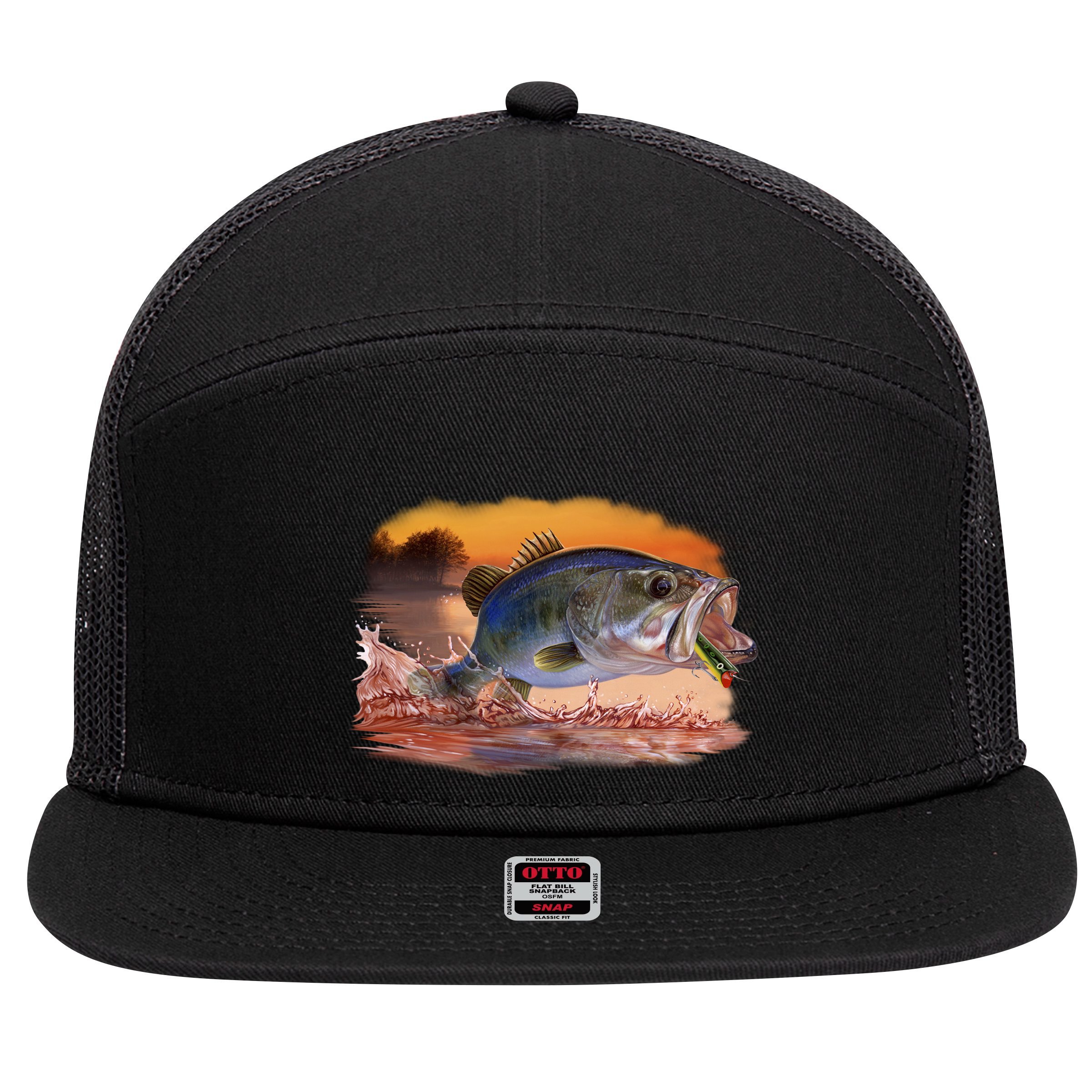Bass Leaping 7 Panel Mesh Trucker Snapback Hat