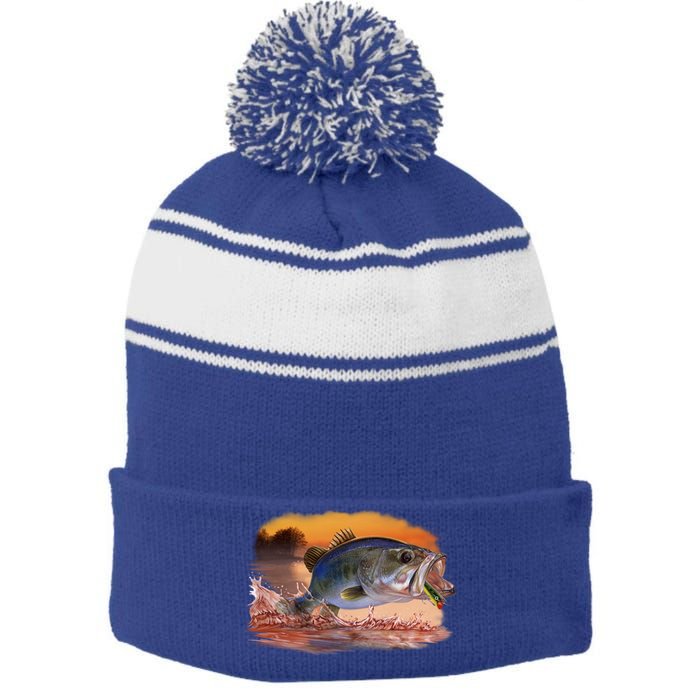 Bass Leaping Stripe Pom Pom Beanie