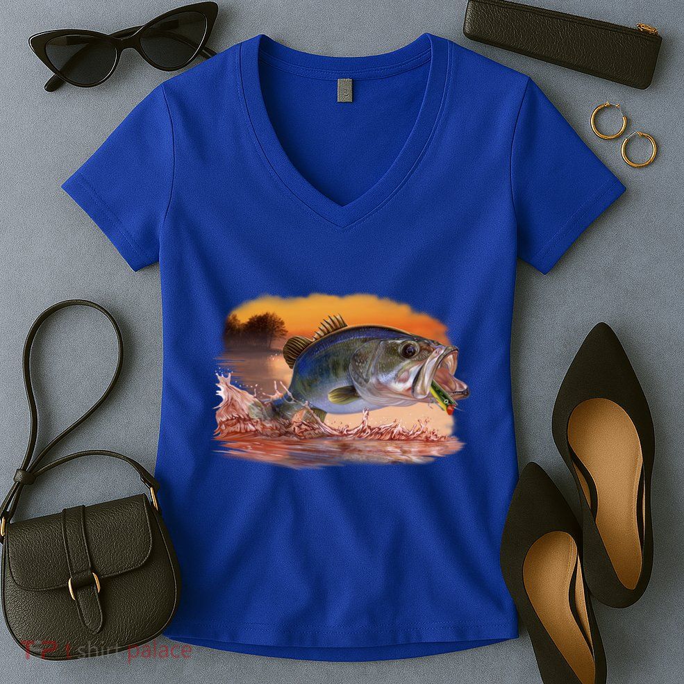 Bass Leaping Women's V-Neck T-Shirt