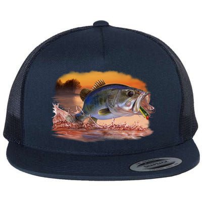 Bass Leaping Flat Bill Trucker Hat