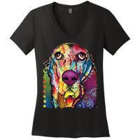 Basset Hound - Dog - Dean Russo Women's V-Neck T-Shirt