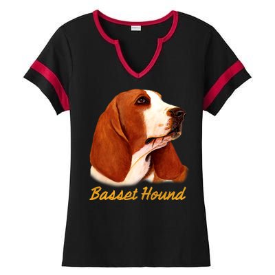 Basset Hound Dog Signature Portrait Ladies Halftime Notch Neck Tee