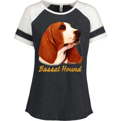 Basset Hound Dog Signature Portrait Enza Ladies Jersey Colorblock Tee