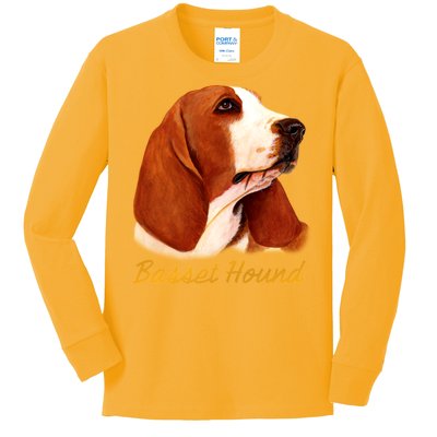 Basset Hound Dog Signature Portrait Kids Long Sleeve Shirt