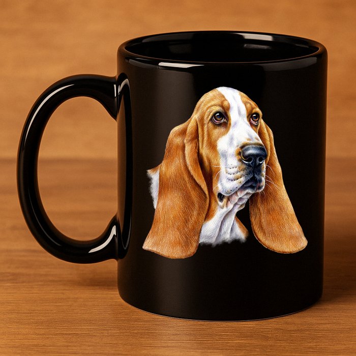 Basset Hound Face 11oz C Handle Ceramic Mug