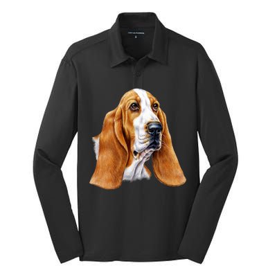 Basset Hound Face Silk Touch Performance Long Sleeve Polo