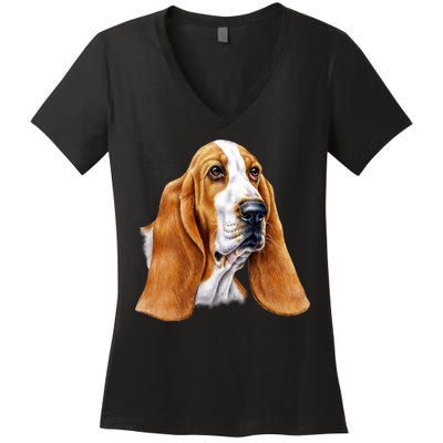 Basset Hound Face Women's V-Neck T-Shirt