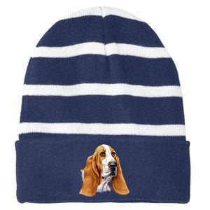 Basset Hound Face Striped Beanie with Solid Band