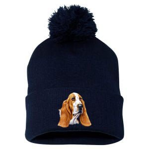 Basset Hound Face Pom Pom 12in Knit Beanie