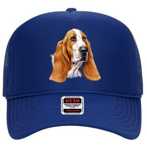 Basset Hound Face High Crown Mesh Back Trucker Hat