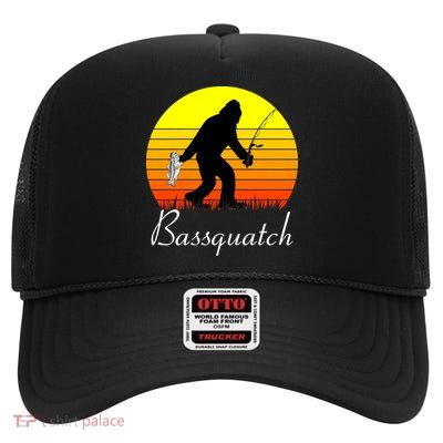 Bassquatch Bigfoot Fishing High Crown Mesh Back Trucker Hat
