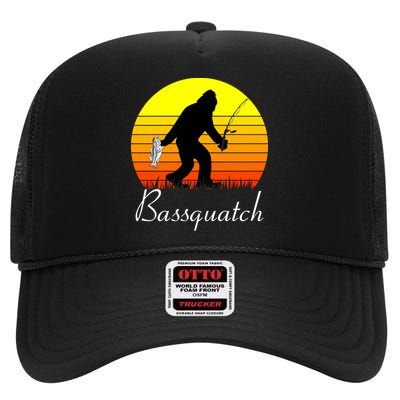 Bassquatch Bigfoot Fishing High Crown Mesh Back Trucker Hat